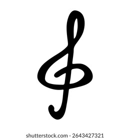 Treble clef doodle. Hand drawn musical symbol. Single element for print, web, design, decor, logo