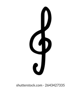 Treble clef doodle. Hand drawn musical symbol. Single element for print, web, design, decor, logo