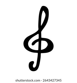 Treble clef doodle. Hand drawn musical symbol. Single element for print, web, design, decor, logo