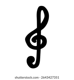 Treble clef doodle. Hand drawn musical symbol. Single element for print, web, design, decor, logo