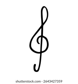 Treble clef doodle. Hand drawn musical symbol. Single element for print, web, design, decor, logo