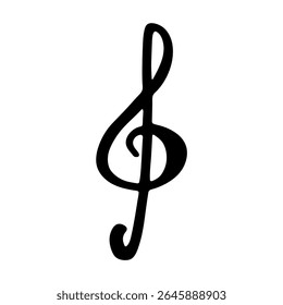 Treble clef doodle. Hand drawn musical symbol. Single element for print, web, design, decor, logo