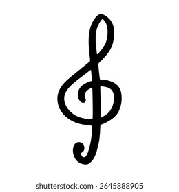 Treble clef doodle. Hand drawn musical symbol. Single element for print, web, design, decor, logo