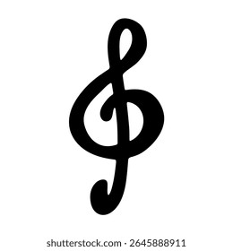 Treble clef doodle. Hand drawn musical symbol. Single element for print, web, design, decor, logo