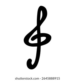 Treble clef doodle. Hand drawn musical symbol. Single element for print, web, design, decor, logo