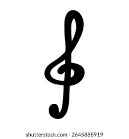 Treble clef doodle. Hand drawn musical symbol. Single element for print, web, design, decor, logo