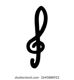 Treble clef doodle. Hand drawn musical symbol. Single element for print, web, design, decor, logo
