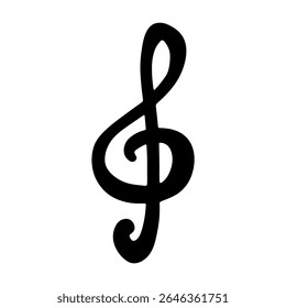 Treble clef doodle. Hand drawn musical symbol. Single element for print, web, design, decor, logo