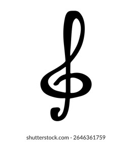 Treble clef doodle. Hand drawn musical symbol. Single element for print, web, design, decor, logo