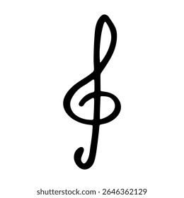 Treble clef doodle. Hand drawn musical symbol. Single element for print, web, design, decor, logo