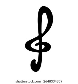 Treble clef doodle. Hand drawn musical symbol. Single element for print, web, design, decor, logo