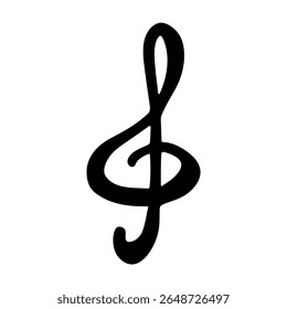 Treble clef doodle. Hand drawn musical symbol. Single element for print, web, design, decor, logo