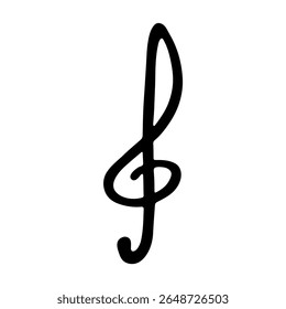 Treble clef doodle. Hand drawn musical symbol. Single element for print, web, design, decor, logo