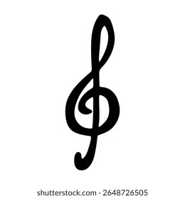 Treble clef doodle. Hand drawn musical symbol. Single element for print, web, design, decor, logo