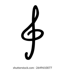 Treble clef doodle. Hand drawn musical symbol. Single element for print, web, design, decor, logo