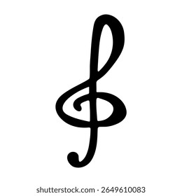 Treble clef doodle. Hand drawn musical symbol. Single element for print, web, design, decor, logo