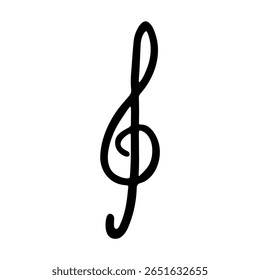 Treble clef doodle. Símbolo musical desenhado à mão. Elemento único para impressão, web, design, decoração, logotipo