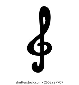 Treble clef doodle. Hand drawn musical symbol. Single element for print, web, design, decor, logo