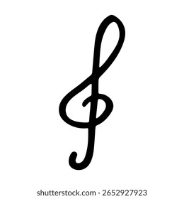 Treble clef doodle. Hand drawn musical symbol. Single element for print, web, design, decor, logo