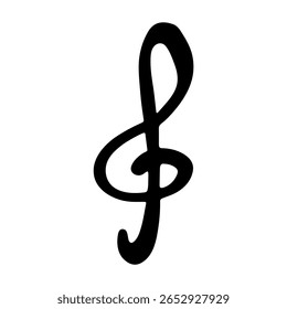 Treble clef doodle. Hand drawn musical symbol. Single element for print, web, design, decor, logo