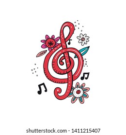 Treble clef doodle vector illustration