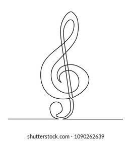 A treble clef is drawn by a single black line on a white background. One-line drawing. Continuous line. Vector Eps10
