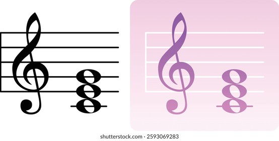 Treble Clef and Eighth Notes. C triad, staff notation, chord icon. music rhythm symbol in gradient