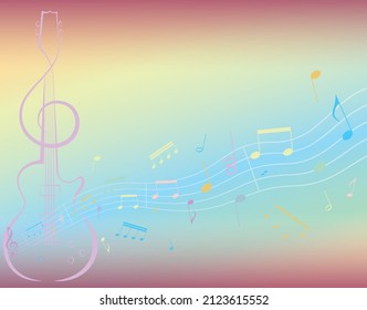 Treble clef, guitarra eléctrica, equipo y notas de música Curvy, Vector, archivo Eps de fondo disponible