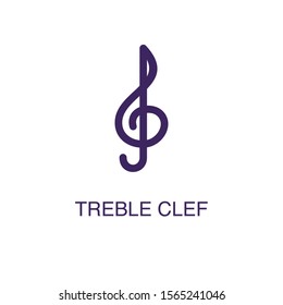 Treble clef element in flat simple style on white background. Treble clef icon, with text name concept template