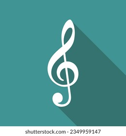 Treble Clef flat icon with long shadow. Simple Music icon pictogram vector illustration. School subject, Musical symbol, musical notation music classroom, music concept. Logo design