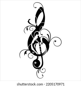 Treble clef, floral, music note, vector, isolated