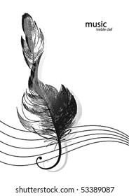 Treble clef in the form of the bird's feather.