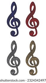 Treble Clef With Grunge Texture Vector Illustration. Violin Key