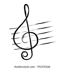 treble clef, hand drawn in grunge style or vintage. Music symbol.