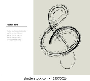 Treble clef hand drawn symbol on beige background with text. Design template for musical presentation or card with G clef. - Vector illustration