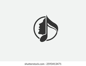 Treble Clef with head, Singer Vocal Choir with Music Notes , Singing Karaoke Woman Face Silhouette logo design