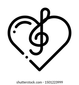 Treble Clef And Heart Song Element Vector Icon Thin Line. Contour Illustration