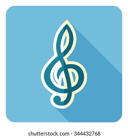 Treble clef icon. Flat design. Vector illustration.