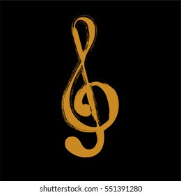 Treble clef icon hand drawn by brush. Music symbol. Grungy texture drawing. Vector illustration isolated. 