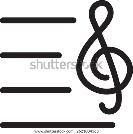Treble clef icon illustration on musical staff representing melody and music notation