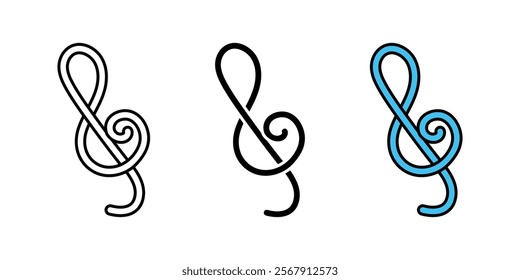 Treble clef icon. Music key vector illustration. Musical sheet symbol. Classical song sign. Audio sound note pictogram. Treble clef simple outline black isolated concept.