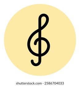 Treble Clef Icon Musical Notation in Flat Line Color Style.