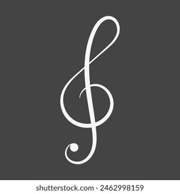 Treble clef icon. Musical Note, classic melody. Vector illustration on black background