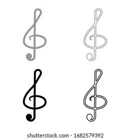 Treble clef icon outline set black grey color vector illustration flat style image