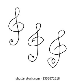 treble clef icon set. black and white hand-drawn vector illustration