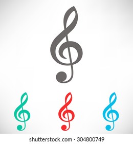 Treble clef icon. Set of varicolored icons.