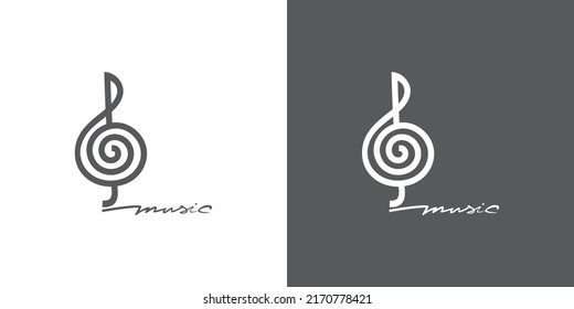 Treble clef and inscription - music, vector image
