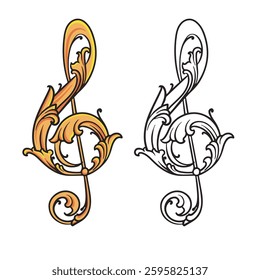 treble clef isolated on white background. Simple design. Drawing. Easy to edit. Vector illustration