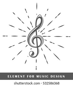 Treble clef isolated on white background. Design element. Vector illustration