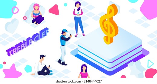 Treble clef isometric design icon. Vector web illustration. 3d colorful concept
